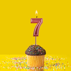 Birthday on a yellow background - Number 7 candle