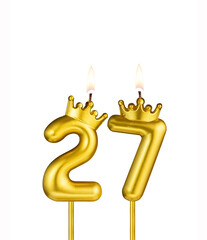 Golden candle with crown number 27 - White background