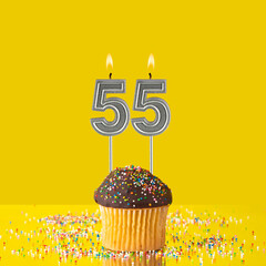 Birthday on a yellow background - Number 55 candle