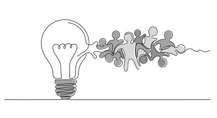 Teamwork under lightbulb icon in monochrome for creative ideas