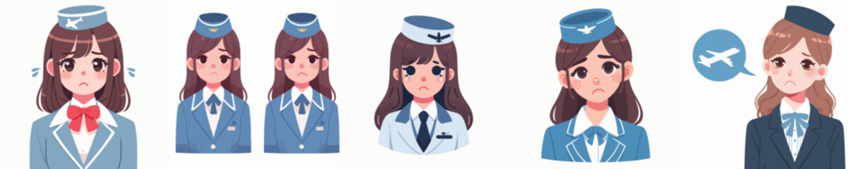 sad expression flight attendant character vector