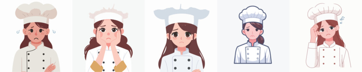 sad expression female chef character vector