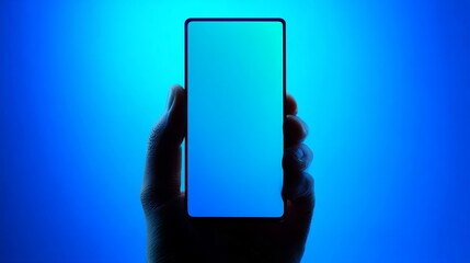 Business Mobile Payments Cardless Hand Holding Smartphone Against Blue Gradient Background