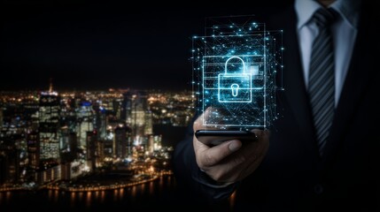 Business Mobile Payments Cardless Security Concept in Technology with Smartphone in Urban Cityscape