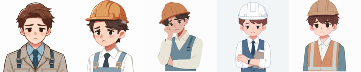 sad expression architect character vector