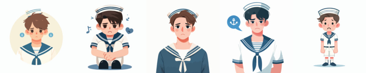 sad expression sailor character vector