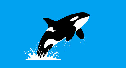 Fototapeta premium Vector Drawing of Killer Whale Jumping Out of Water – Orca Marine Animal Illustration