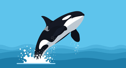 Obraz premium Vector Drawing of Killer Whale Jumping Out of Water – Orca Marine Animal Illustration