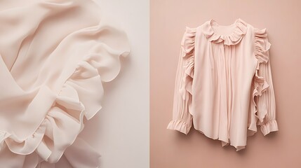 Fashionable Ruffled Blouse Positioned Right with Subtle-Toned Backdrop and Minimal Design Layout Allowing Brand Logo Placement