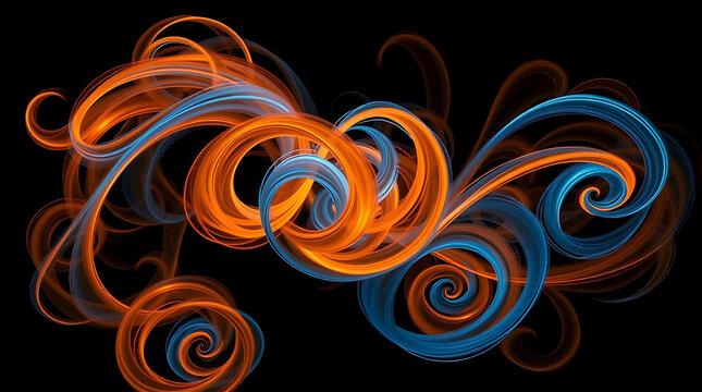 Abstract swirling orange and blue fractal design