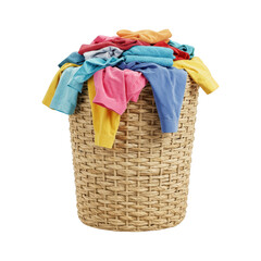 Brightly Colored Pile of Laundry Overflowing From a Wicker Basket Ready for Washing