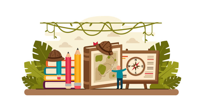 Adventure Awaits: Explore Learning New Horizons With Jungle Theme Flat Design