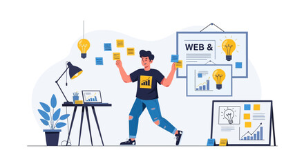 Energetic Professional Brainstorming Web Development Ideas With Sticky Notes