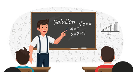 Energetic Teacher Explains Math Lesson To Students In A Classroom Setting
