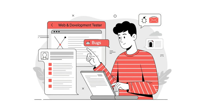 Application Testing Process For Software With Web Developer Vector Illustration