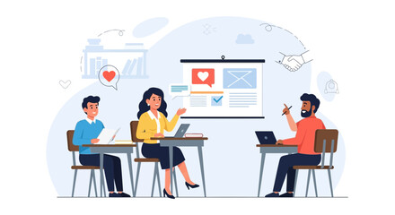 Engaging Marketing Meeting Presentation Of Digital Strategies And Online Collaboration