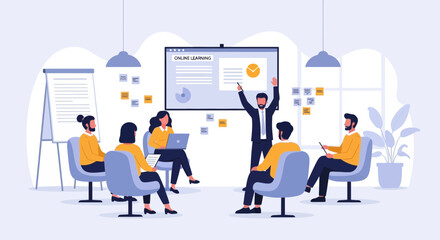 Engaging Online Learning Presentation With Diverse Team Collaboration In Modern Workplace