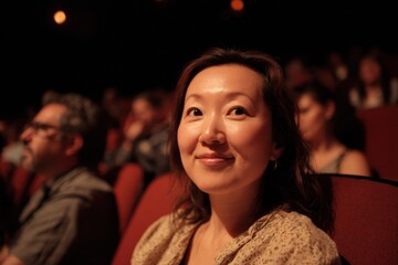 An Asian Woman Sitting in a Theatre Chair Watching a Performance - Entertainment and Culture.