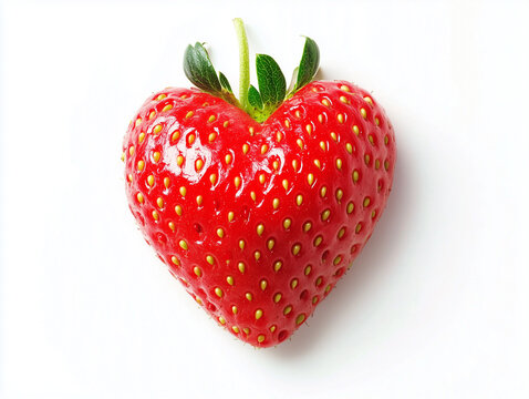 Ripe red strawberry shaped like a heart symbolizing love and healthy eating