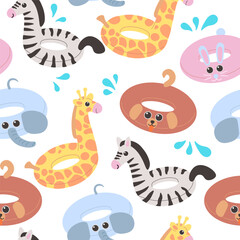 seamless pattern with inflatable rings in shape of animals. Image for background, wallpaper, banner, backdrop, decoration, wrapping, packaging, prints, textile