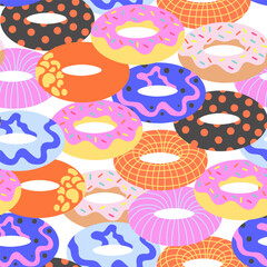 seamless pattern with donuts in flat style. Image for background, wallpaper, banner, backdrop, decoration, wrapping, packaging, prints, textile