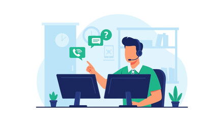 Dedicated Customer Support Representative Providing Assistance With Multiple Monitors