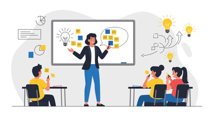 Collaborative Brainstorming Session Teacher Guiding Students Generate Ideas