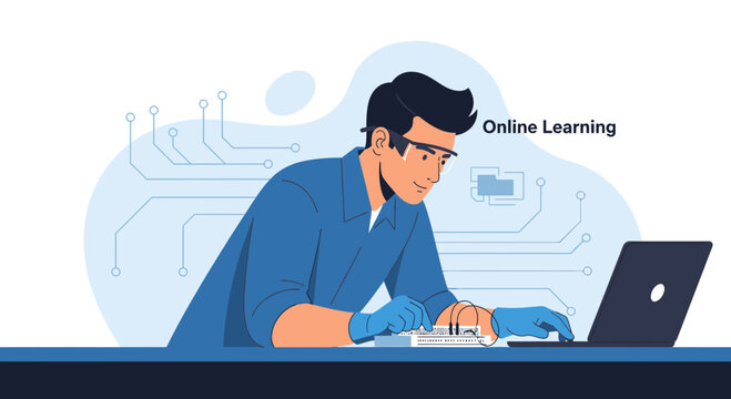 Engineer Working On Circuitry Through Online Learning Platform Technology