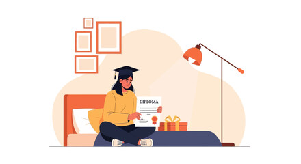 Fototapeta premium Graduate Celebrating Academic Achievement In Her Room With Degree
