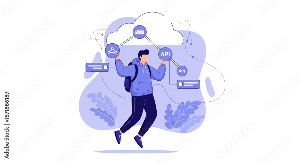 Poster developer connecting applications through api network over cloud platform