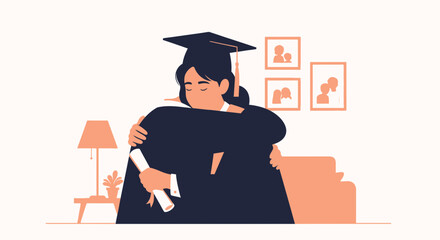 Graduate Embracing Loved One At Home Celebrating Academic Success And Family Support