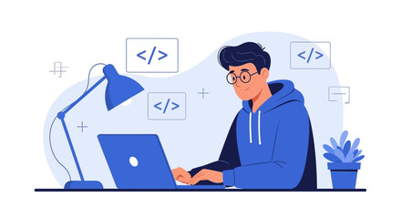 Developer Working From Home On A Software Engineering Project Illustration