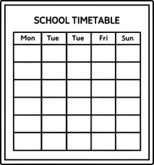 Simple black and white school timetable grid with day labels schedule education