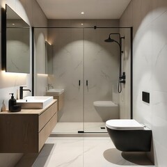 studio room L shape bathroom smart simple & minimalist design 