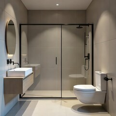 studio room L shape bathroom smart simple & minimalist design 