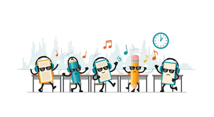Cool Education: Animated Stationery Figures Dancing To Music In The Classroom