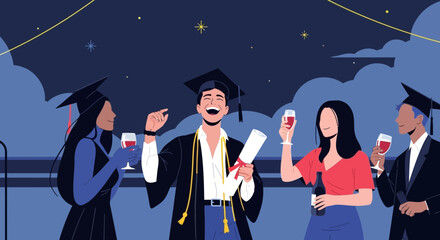 Graduation Celebration A Night Of Joy With University Students Celebrating Achievements