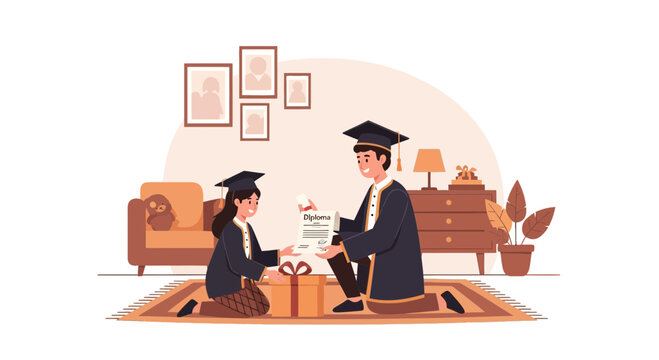 Graduation Ceremony At Home With Gift Giving And Diploma Handover Celebration