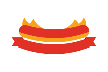 Obraz premium Hot Dog With A Folded Banner Shape In Front On White Background