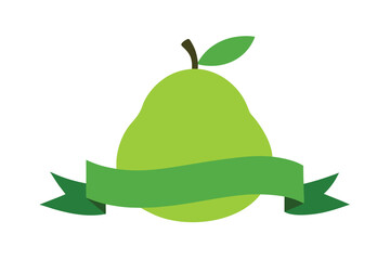 Green Pear With Decorative Curved Banner Wrapped Around