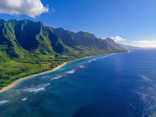 Fototapeta premium Stunning na pali coast state wilderness park embracing pacific ocean in kauai, hawaii