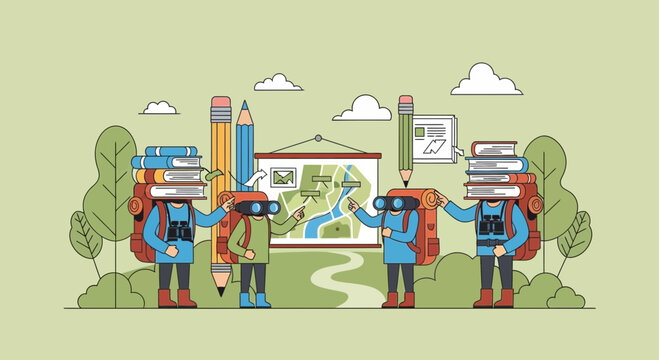 Educational Expedition Students Exploring Knowledge and Information Journey