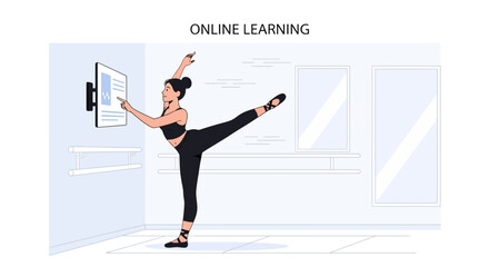 Elegant Ballerina Engages Interactive Screen For Remote Dance Education At Home