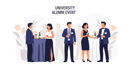 Elegant People Celebrating University Alumni Reunion Event In Vector Illustration