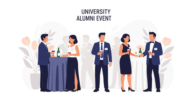 Elegant People Celebrating University Alumni Reunion Event In Vector Illustration