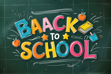 Back to school chalkboard illustration colorful hand drawn style with school icons


