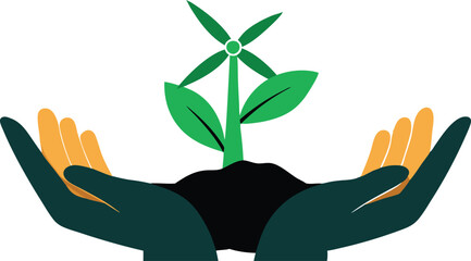 Obraz premium A gentle collection of stylized illustrations depicting hands tenderly cradling small plants, symbolizing growth, nature, and environmental care
