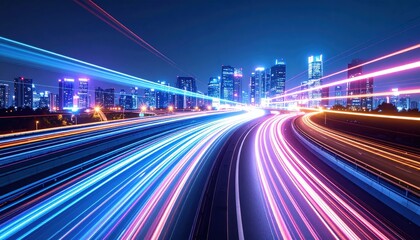 City Expressway At Night With Light Trails