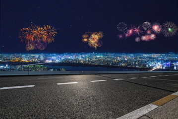 fireworks in the city night road landscape outdoor cityscape celebration hoilday happy new year
