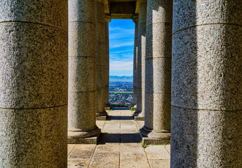 Southern Suburbs framed by the columns of Rhodes Memorial, Cape Town, South Africa